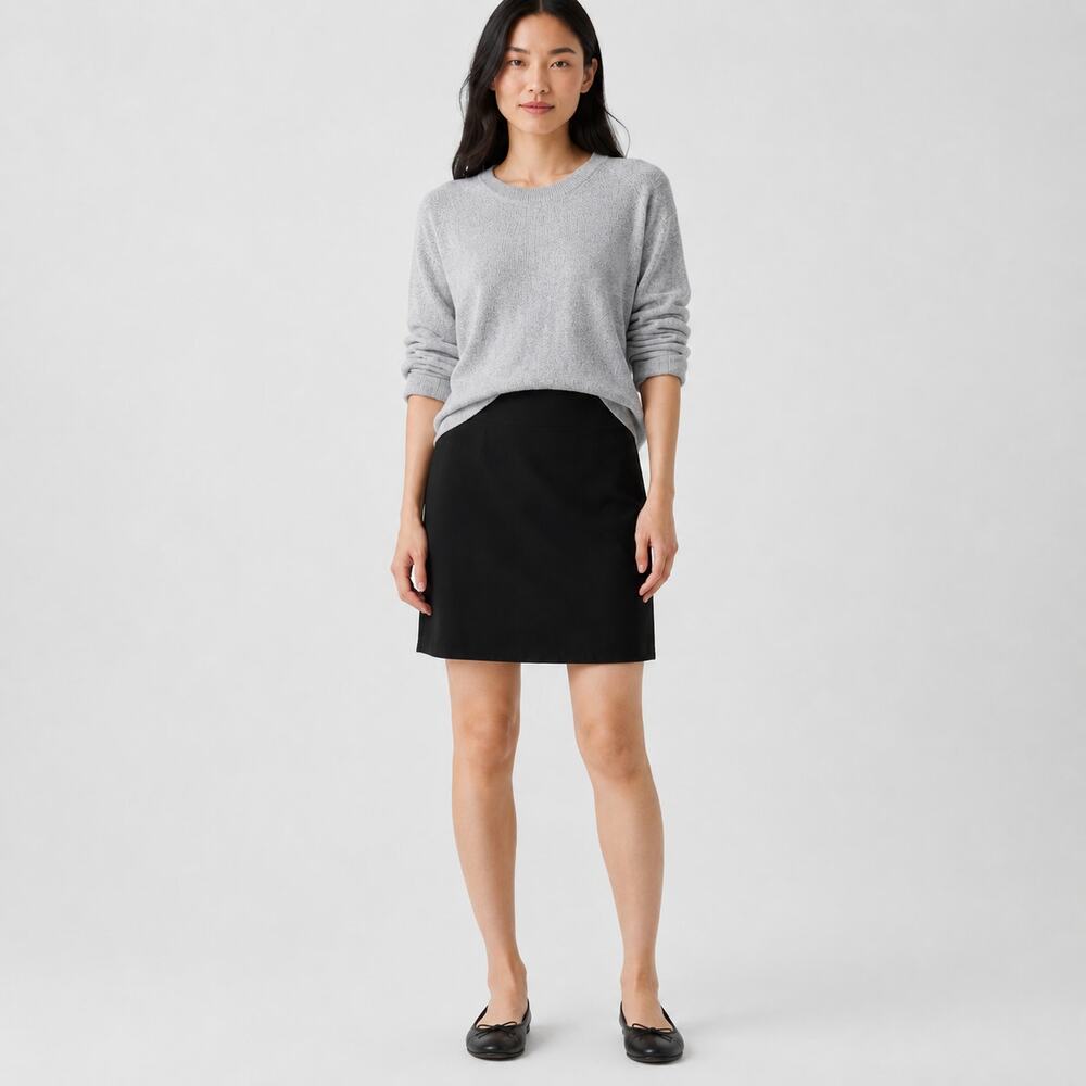 Eileen Fisher Mini Skirt Womens Medium Black Viscose Blend Stretch Crepe Pull On